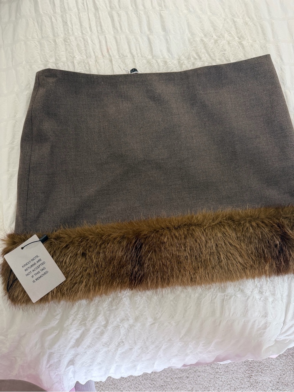 Lovers + Friends Brown Mini Skirt with Faux Fur Trim